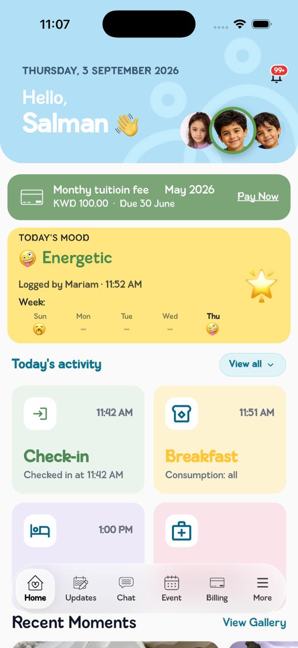 Weyahom parent app home screen